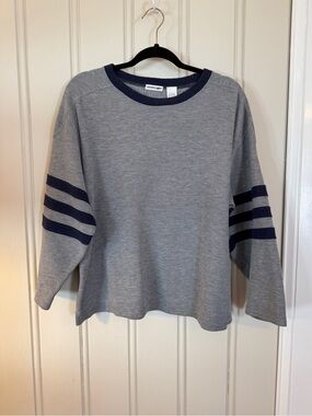 Y2K Energie Gray Varsity Stripe Oversized Sweater Top L Sporty Preppy